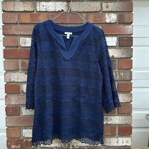 Charter Club Navy Lace Tunic Top